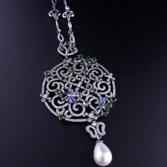 Chrome Diopside Long Sterling Silver Necklace - Picture 13 of 14